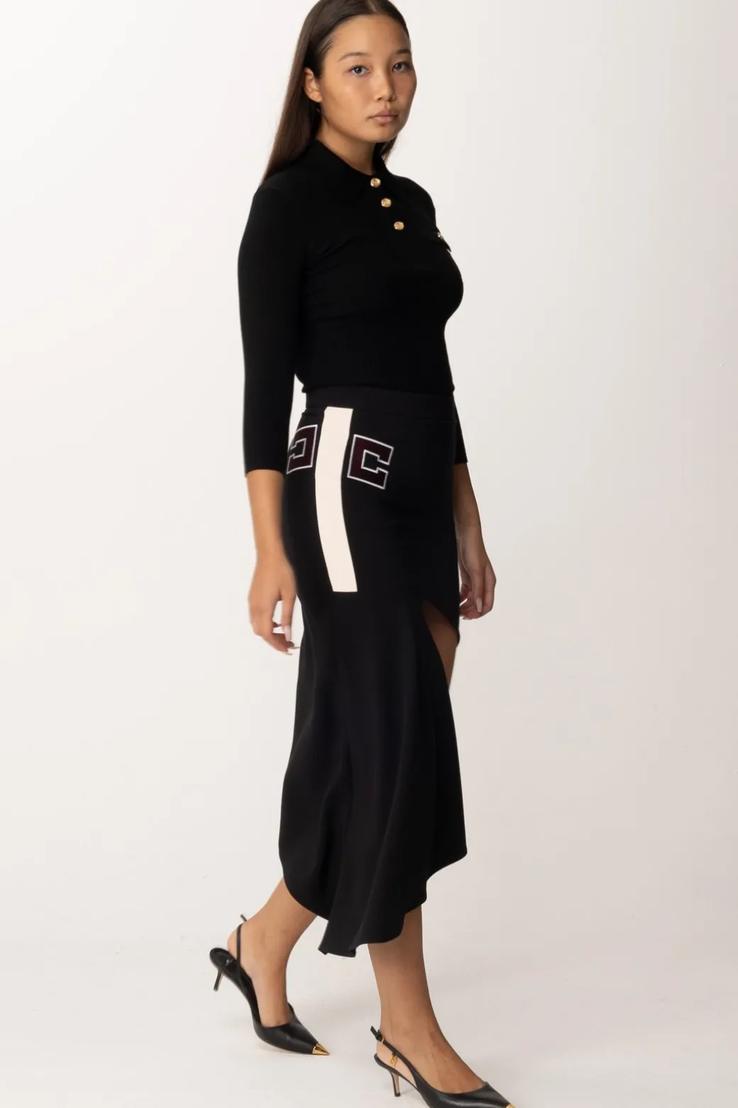 Donna Elisabetta Franchi Maglia Polo In Costine con Ricamo Logo