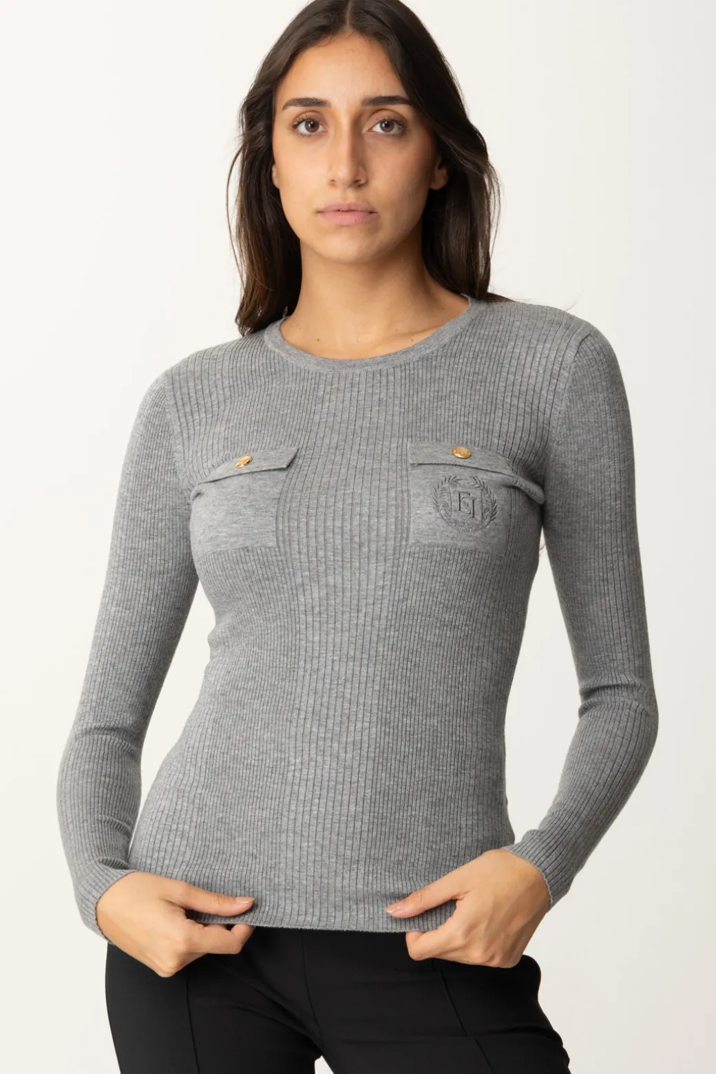 Donna Elisabetta Franchi Maglia Tricot Misto Seta con Ricamo Logo