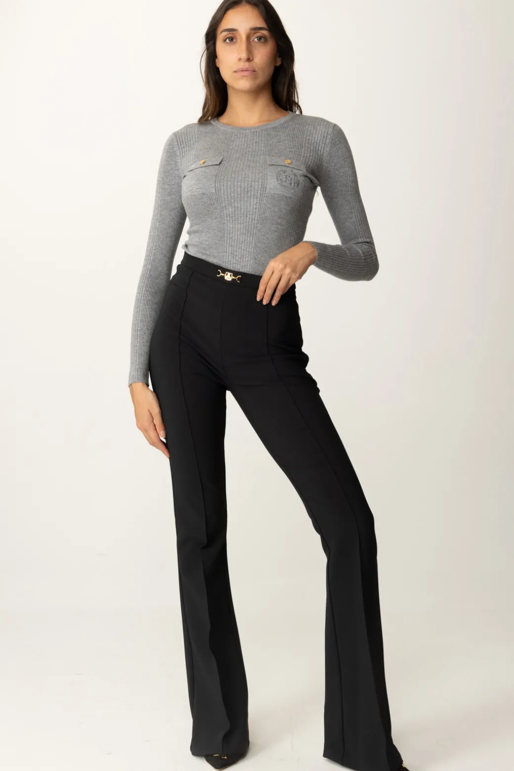 Donna Elisabetta Franchi Maglia Tricot Misto Seta con Ricamo Logo