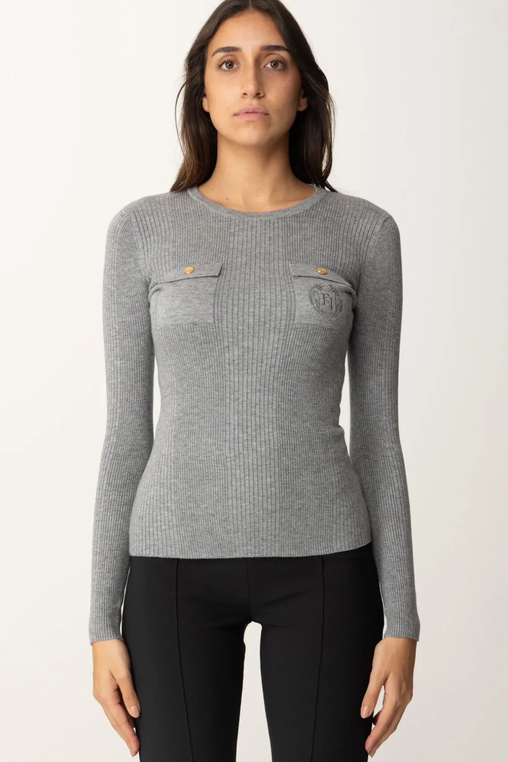 Donna Elisabetta Franchi Maglia Tricot Misto Seta con Ricamo Logo