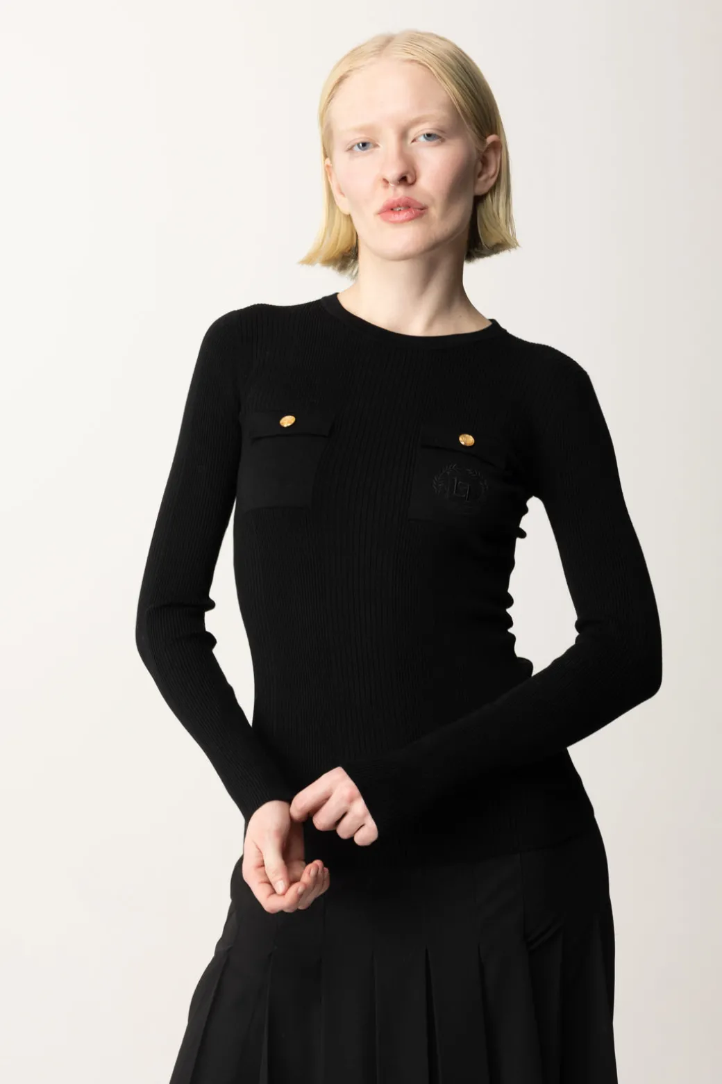 Donna Elisabetta Franchi Maglia Tricot Misto Seta con Ricamo Logo