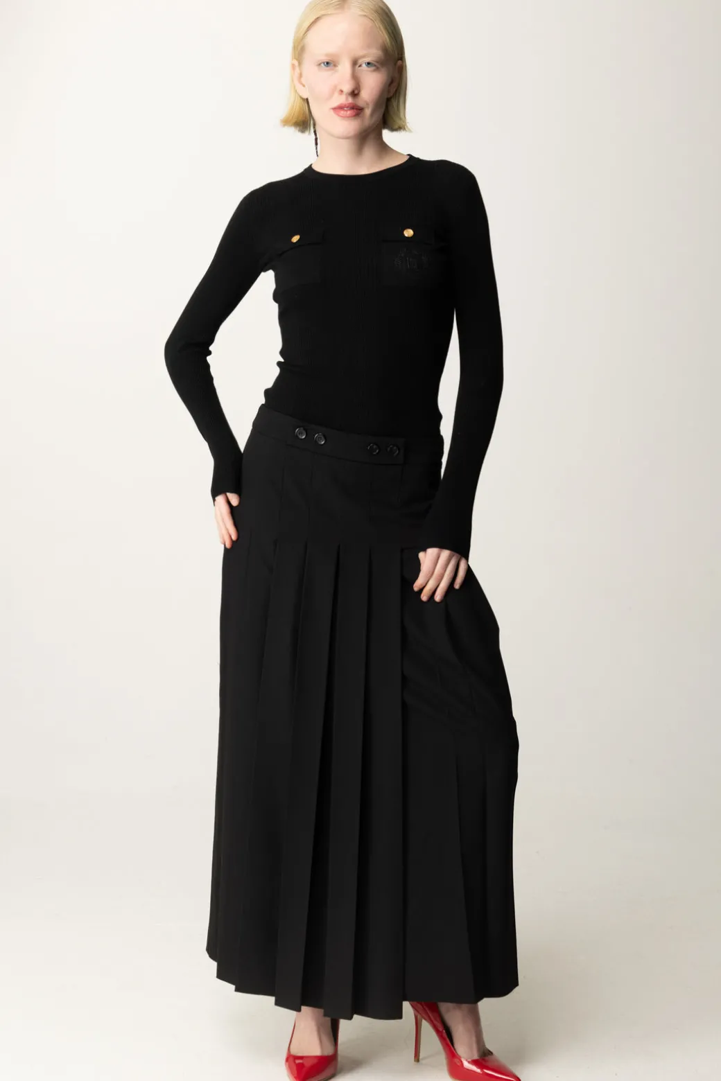 Donna Elisabetta Franchi Maglia Tricot Misto Seta con Ricamo Logo