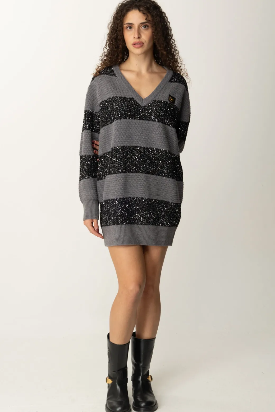 Donna Elisabetta Franchi Maxi Maglia a Righe In Lana con Paillettes