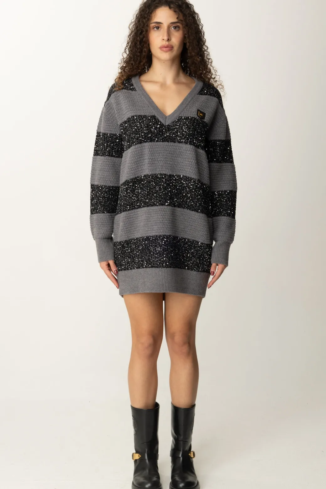 Donna Elisabetta Franchi Maxi Maglia a Righe In Lana con Paillettes