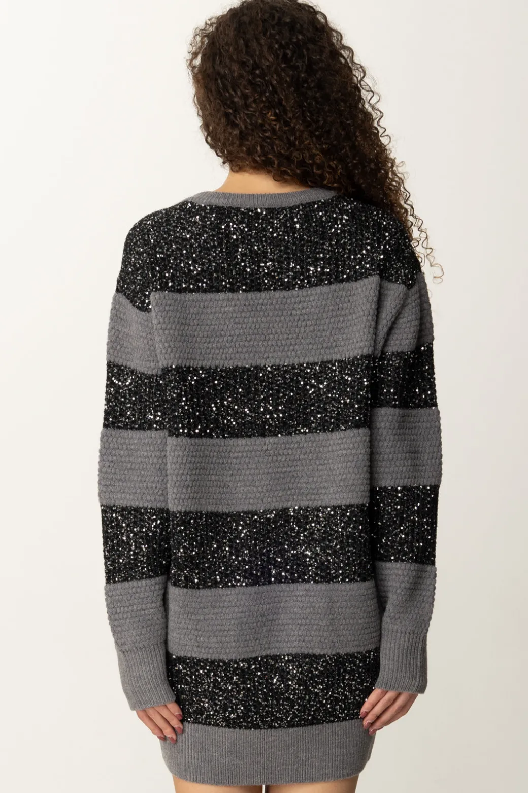 Donna Elisabetta Franchi Maxi Maglia a Righe In Lana con Paillettes