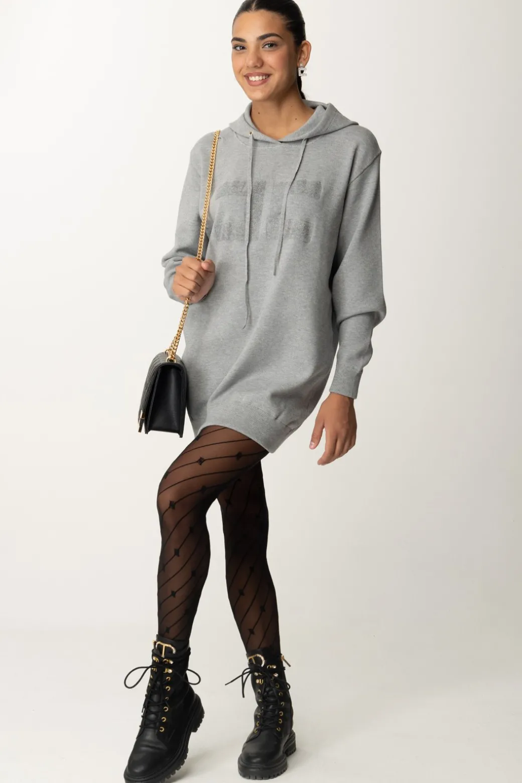 Donna Elisabetta Franchi Mini Abito a Felpa con Cappuccio