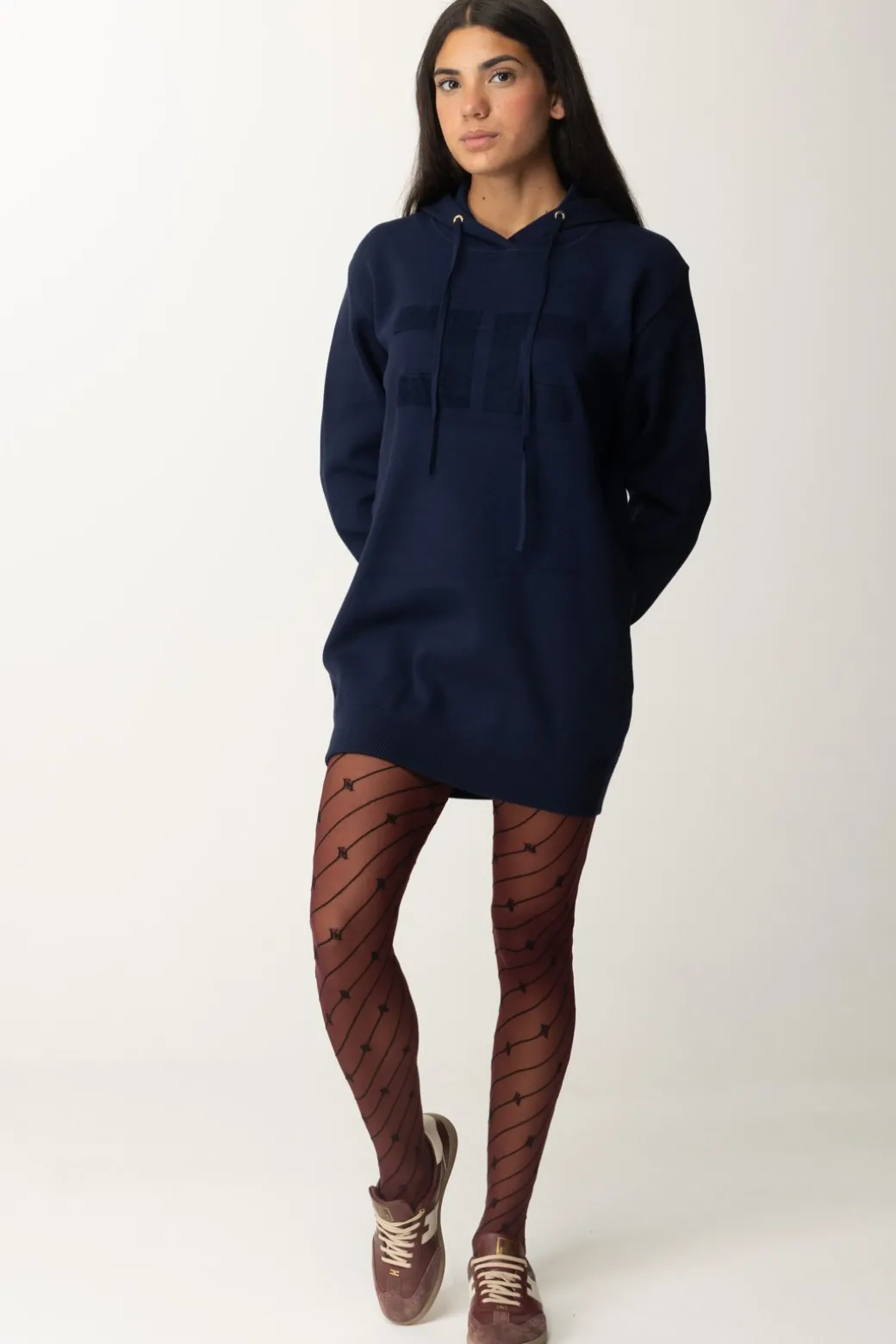 Donna Elisabetta Franchi Mini Abito a Felpa con Cappuccio