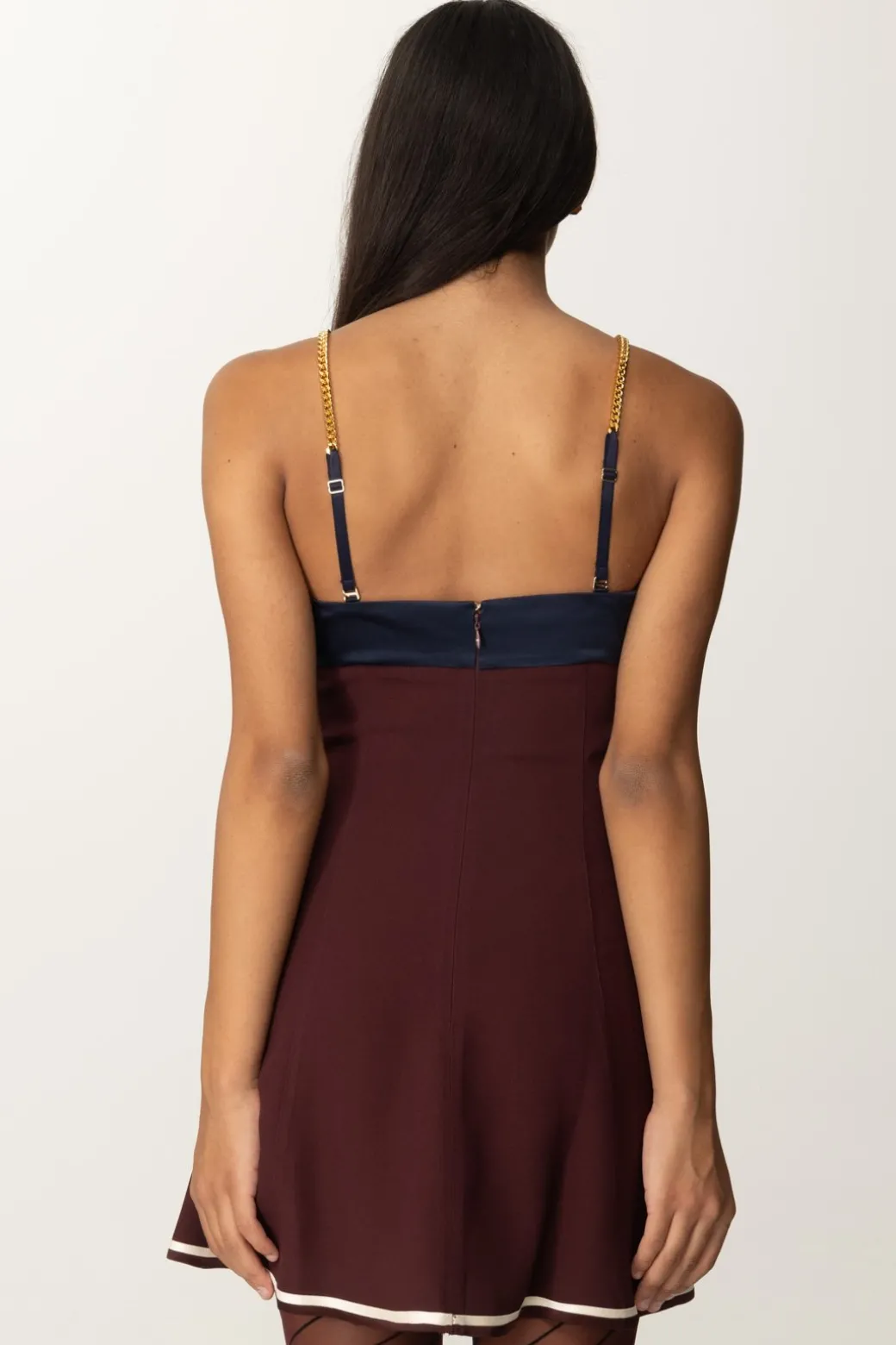 Donna Elisabetta Franchi Mini Abito Bicolor con Spalline Catena