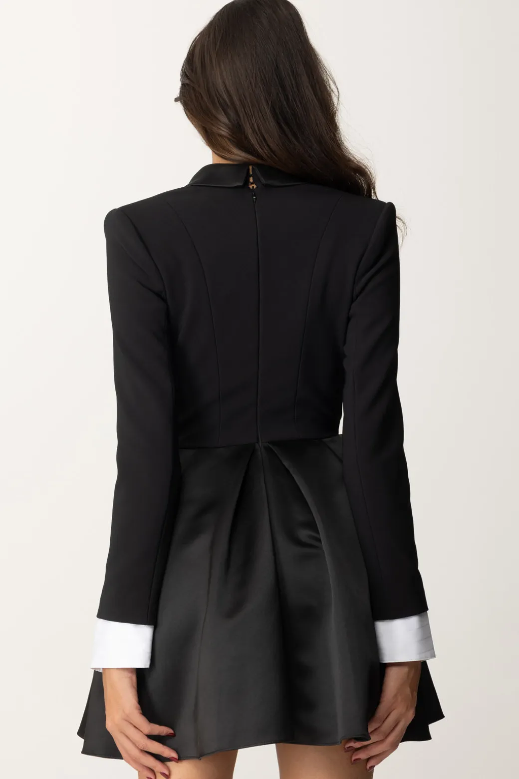 Donna Elisabetta Franchi Mini Abito con Gonna a Pieghe e Revers