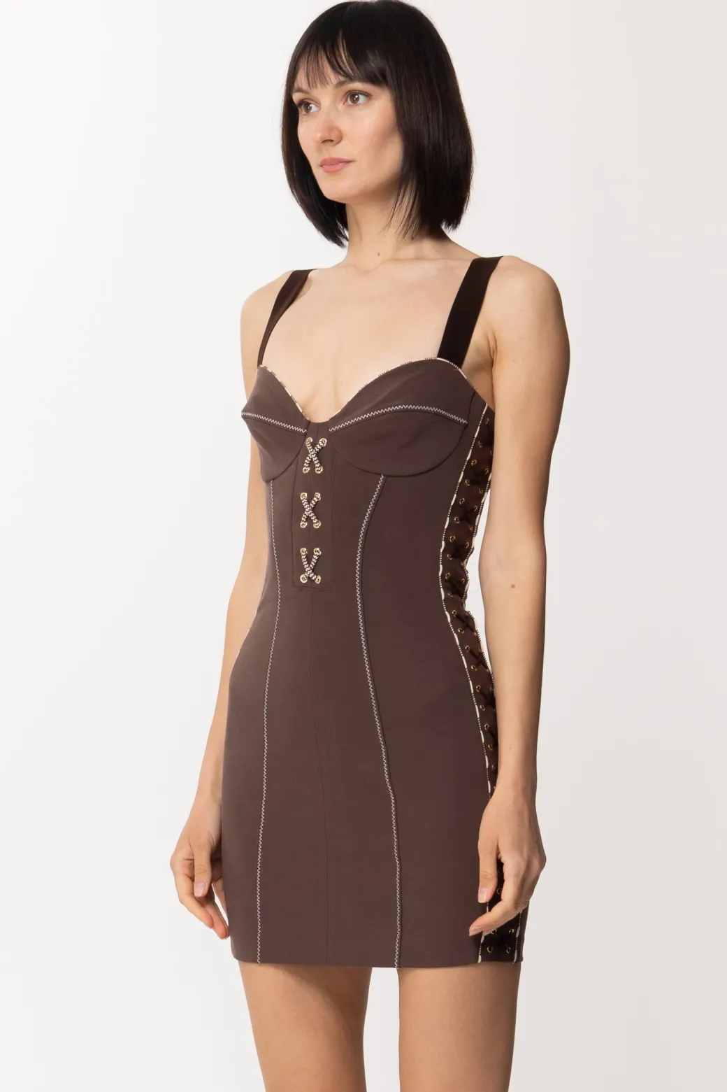 Donna Elisabetta Franchi Mini Abito con Intrecci Ai Lati