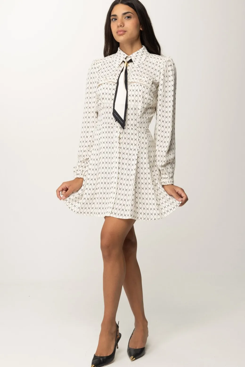 Donna Elisabetta Franchi Mini Abito In Georgette con Foulard e Stampa Rombi