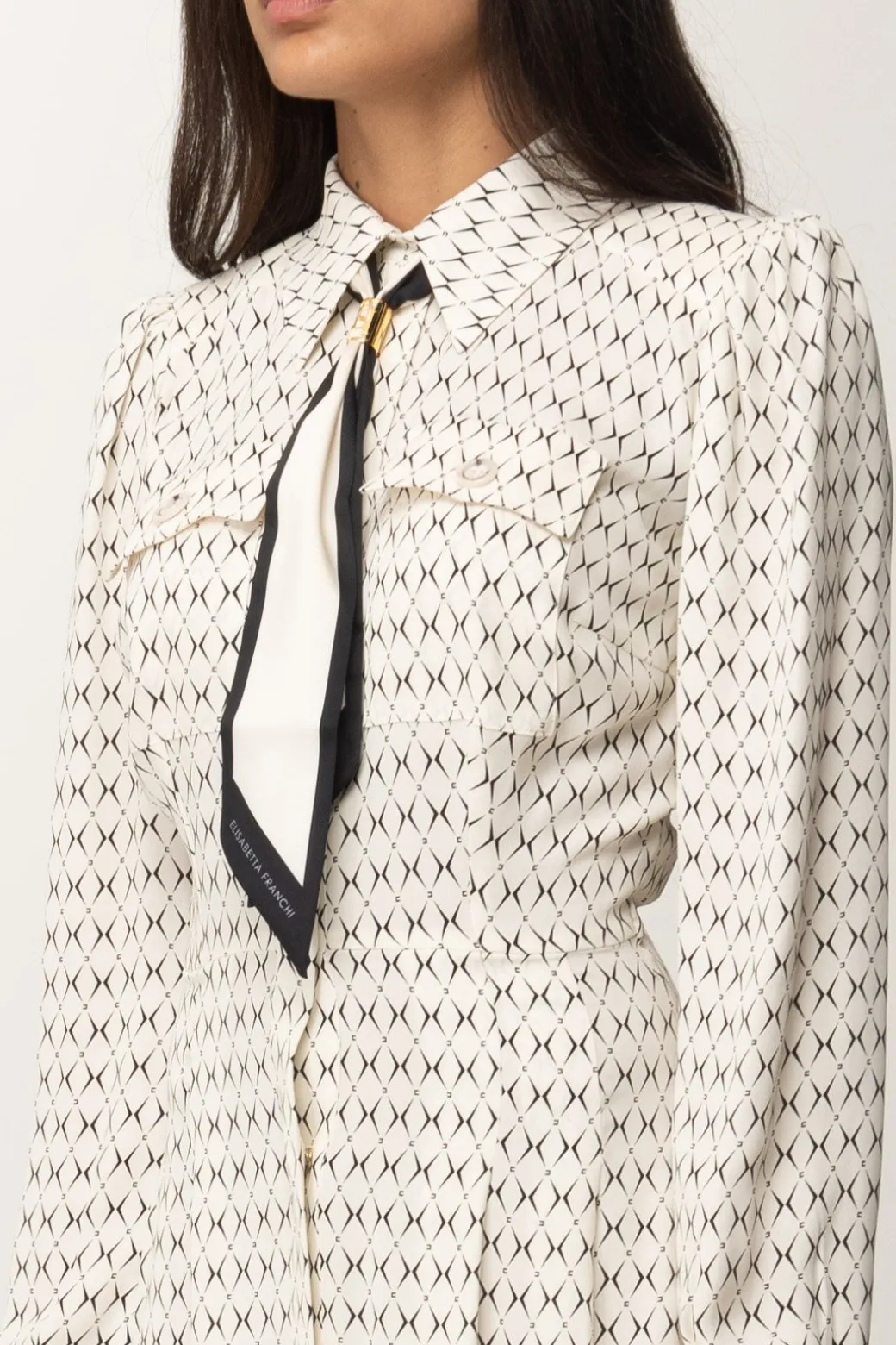 Donna Elisabetta Franchi Mini Abito In Georgette con Foulard e Stampa Rombi