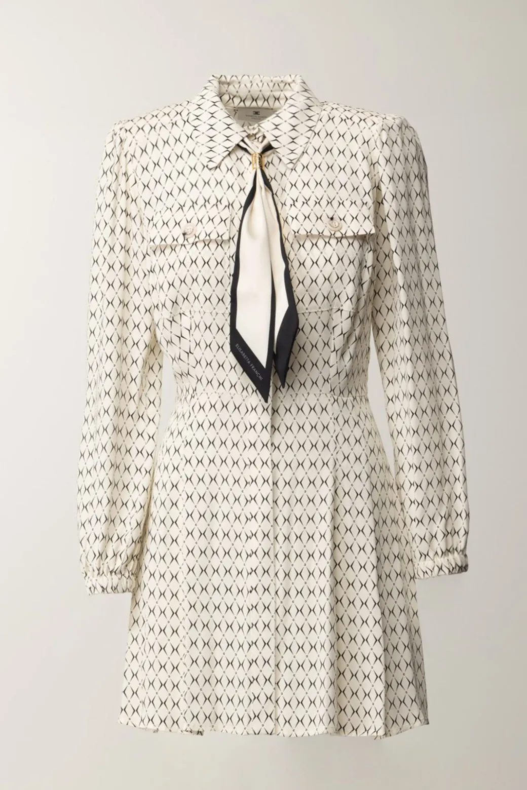 Donna Elisabetta Franchi Mini Abito In Georgette con Foulard e Stampa Rombi