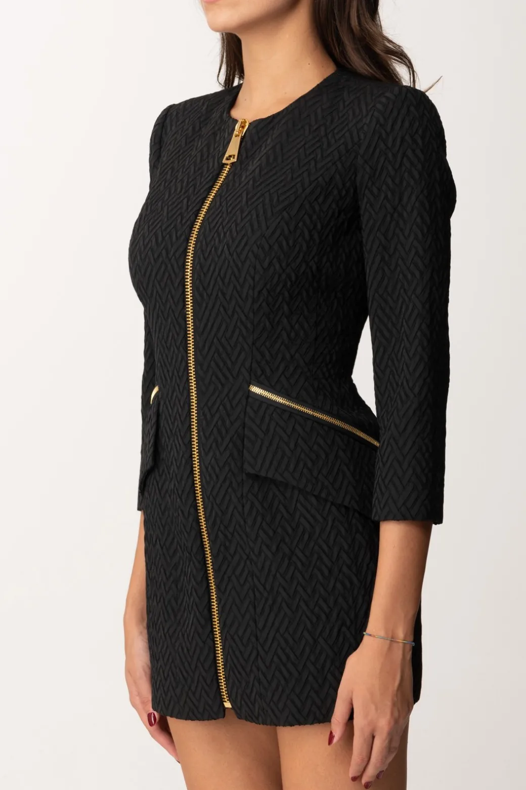 Donna Elisabetta Franchi Mini Abito In Tweed a Resca con Zip