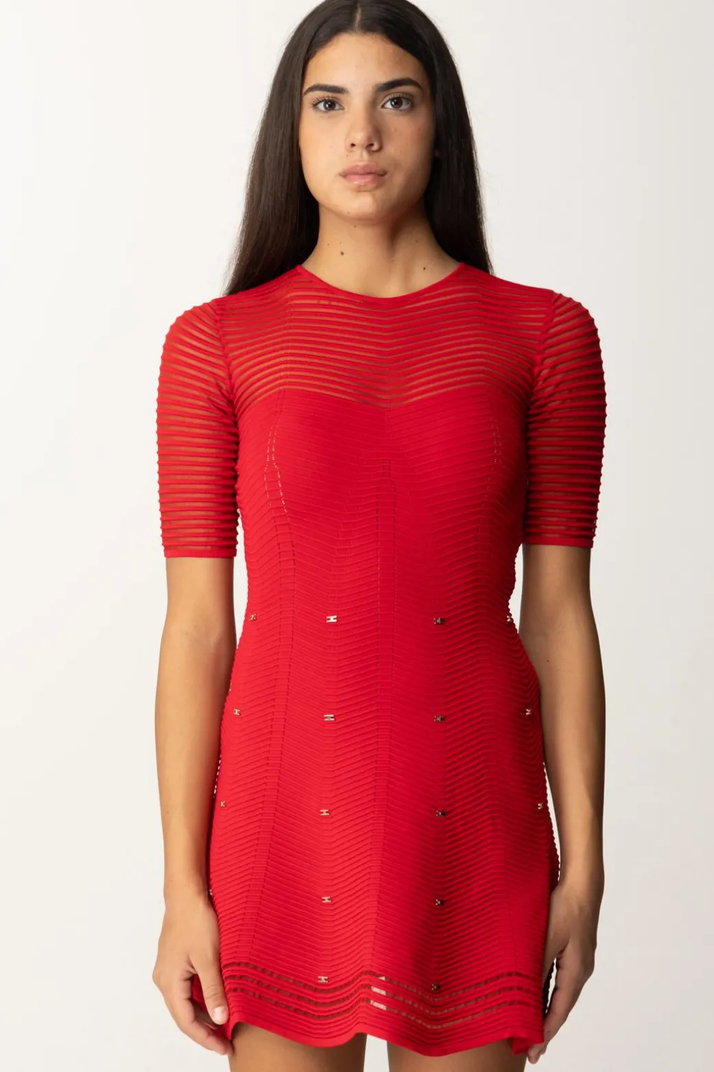 Donna Elisabetta Franchi Miniabito In Viscosa Motivo Chevron con Borchie