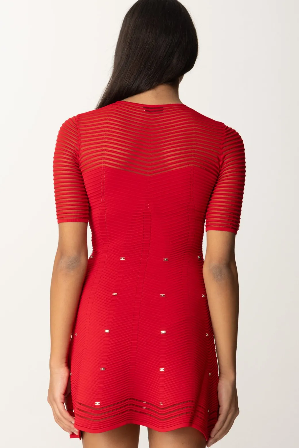Donna Elisabetta Franchi Miniabito In Viscosa Motivo Chevron con Borchie