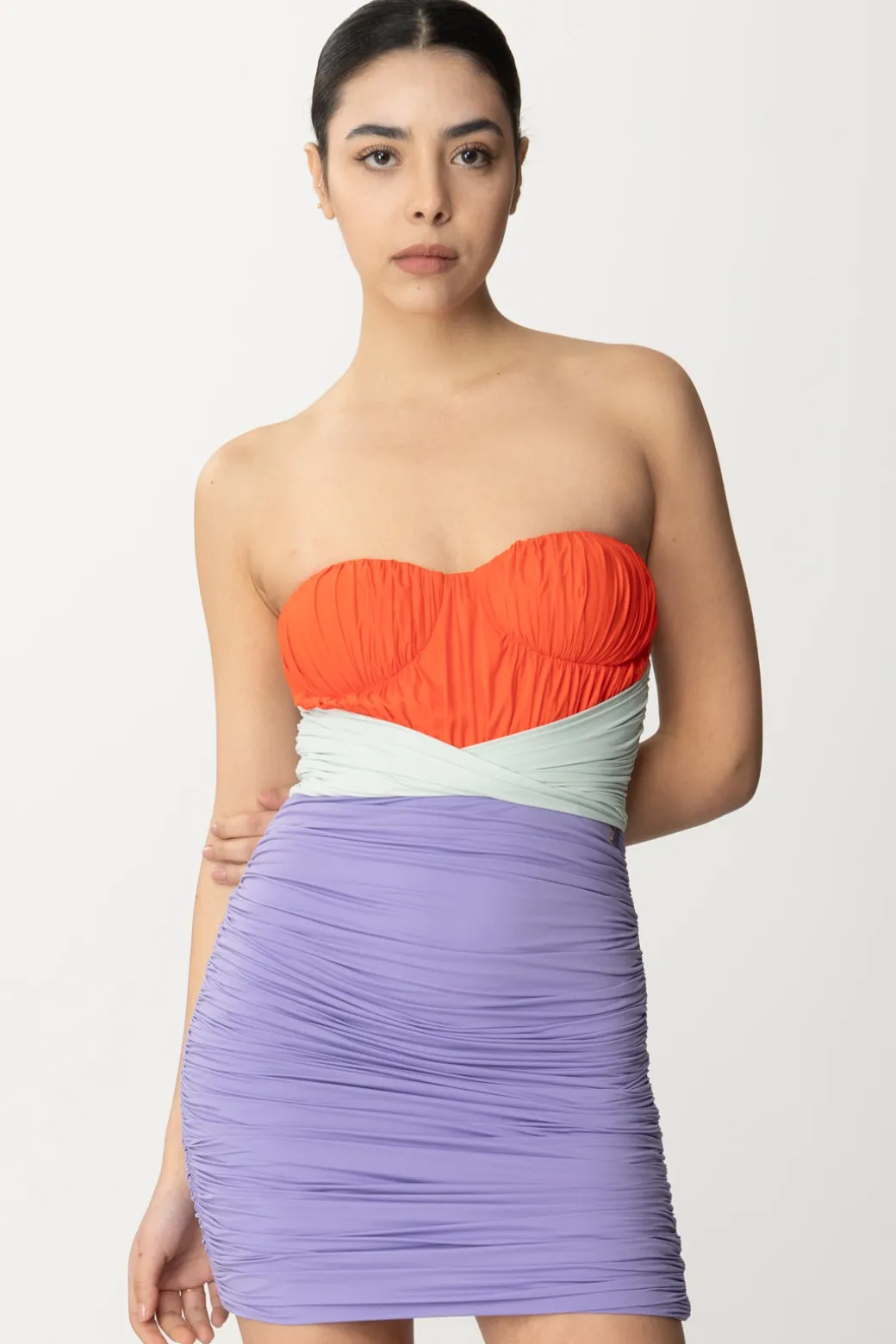 Donna Elisabetta Franchi Miniabito Tricolor Drappeggiato