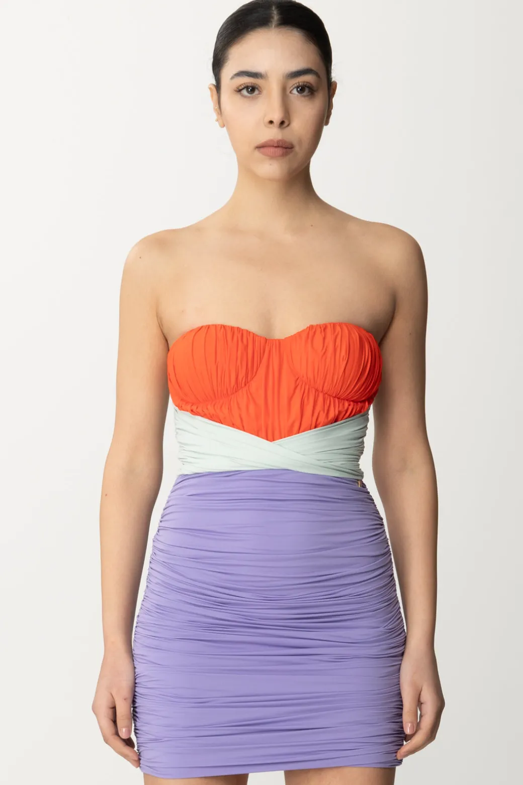 Donna Elisabetta Franchi Miniabito Tricolor Drappeggiato