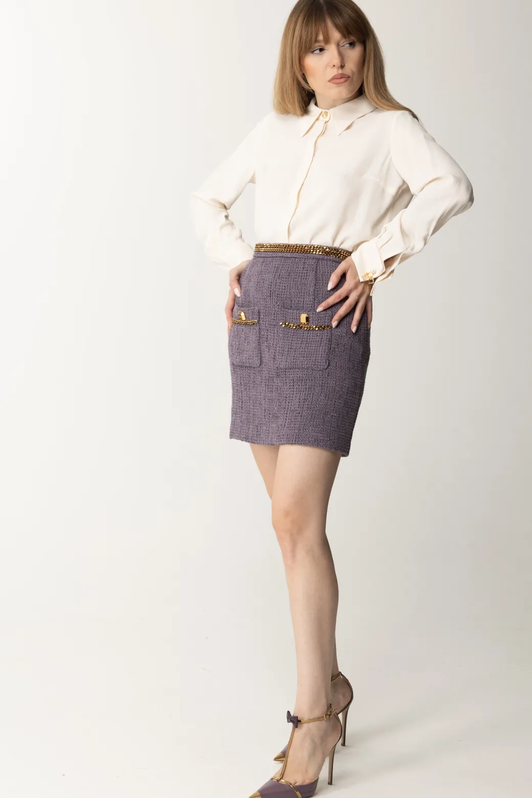 Donna Elisabetta Franchi Minigonna In Tweed con Catena
