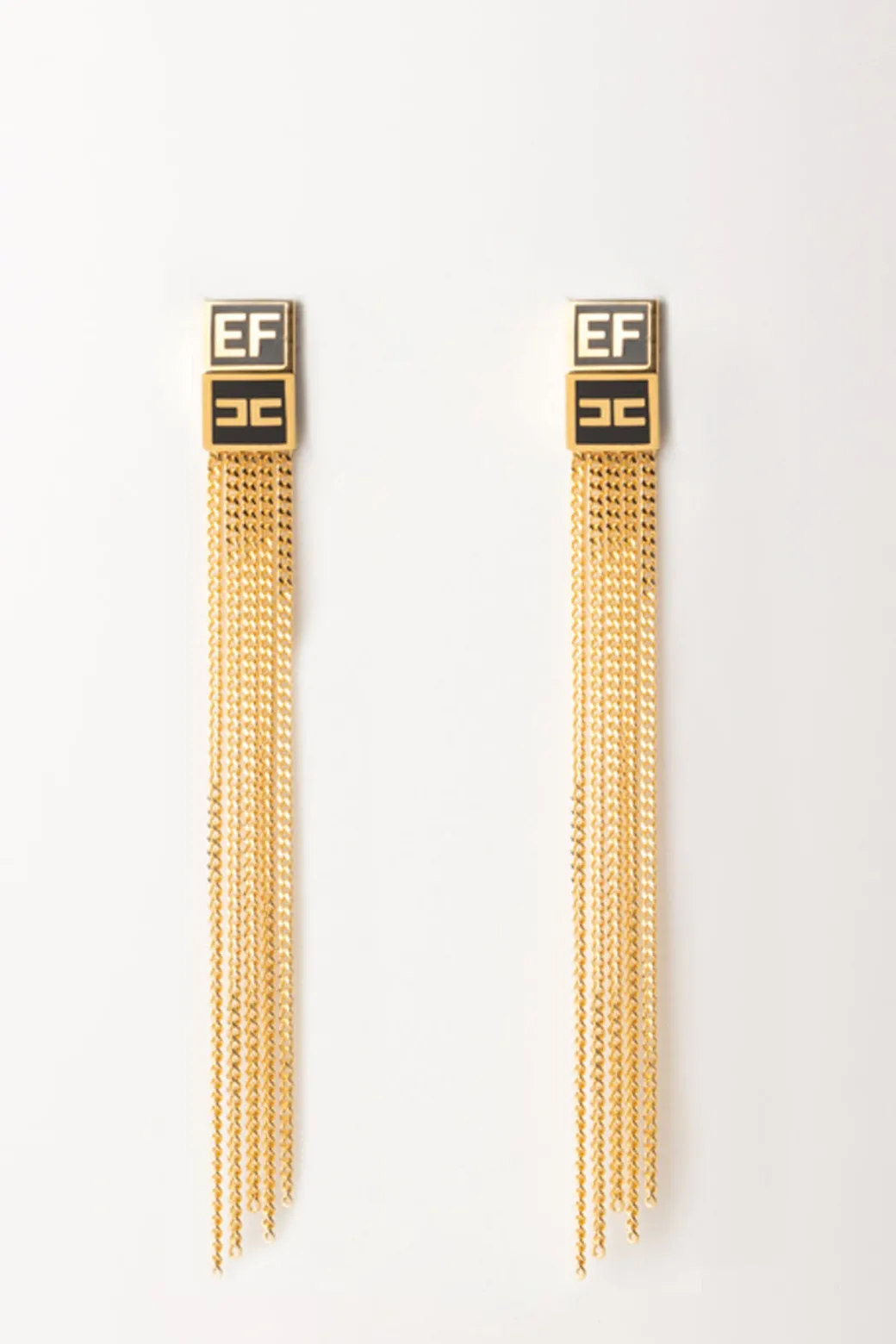 Donna Elisabetta Franchi Orecchini con Placca Logo e Frange