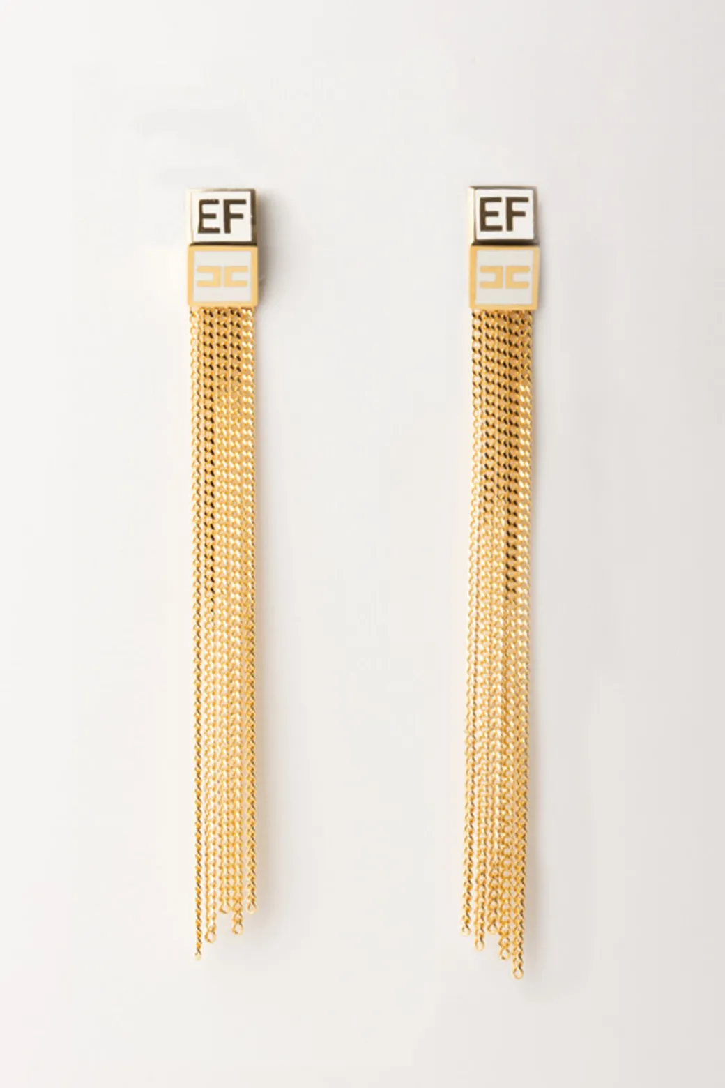 Donna Elisabetta Franchi Orecchini con Placca Logo e Frange