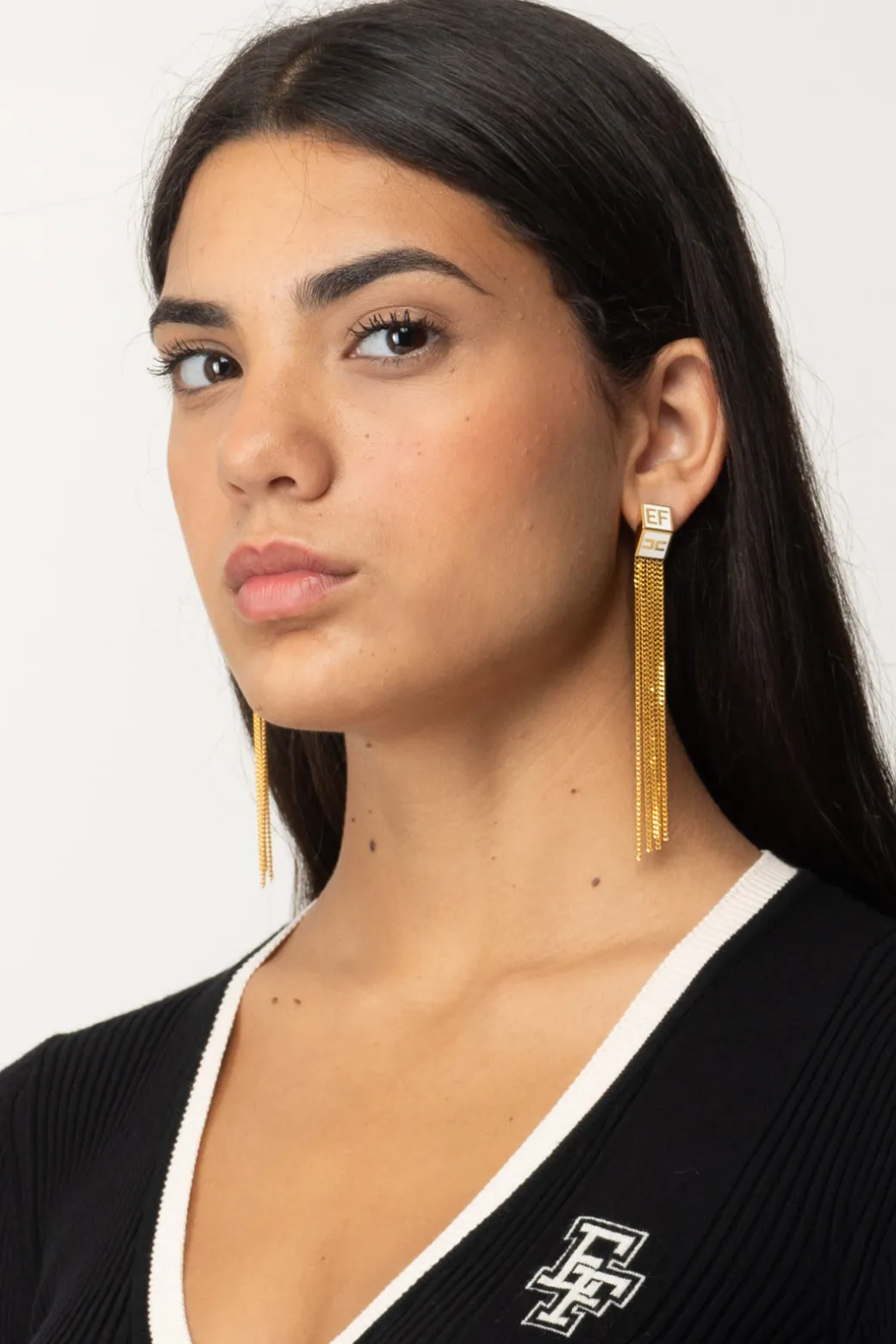 Donna Elisabetta Franchi Orecchini con Placca Logo e Frange