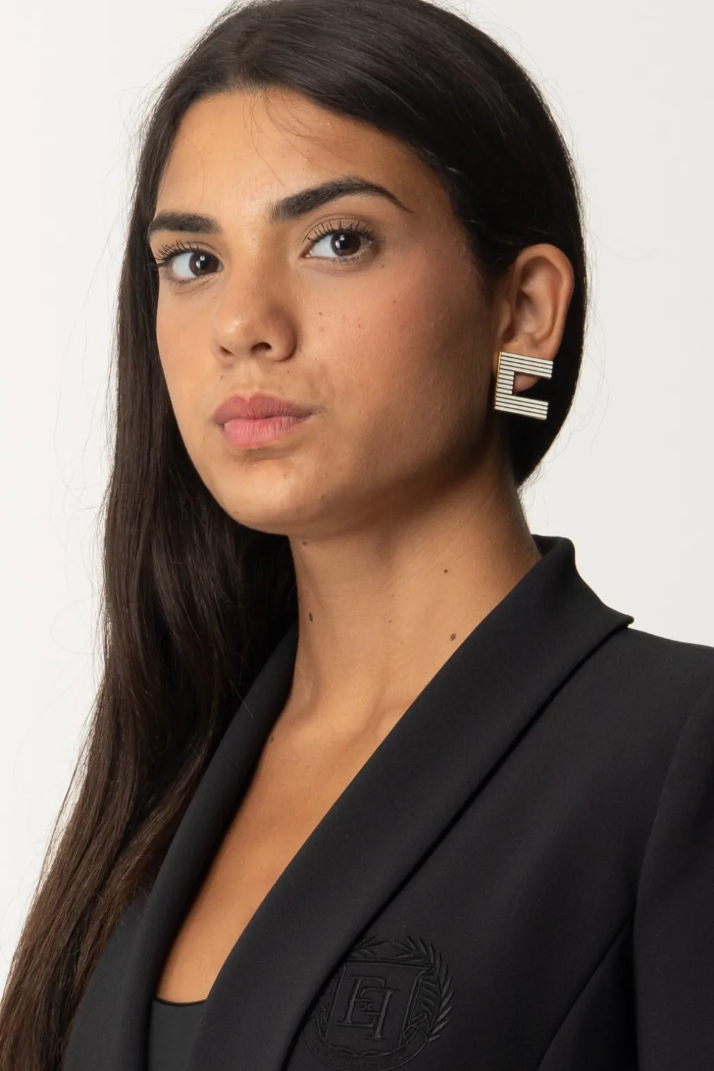 Donna Elisabetta Franchi Orecchini Logo a Righe Smaltate