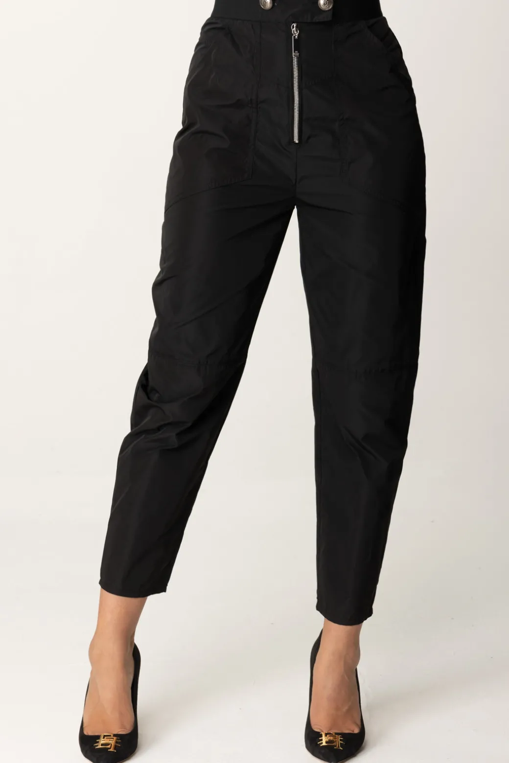 Donna Elisabetta Franchi Pantaloni Boyfriend In Nylon con Zip