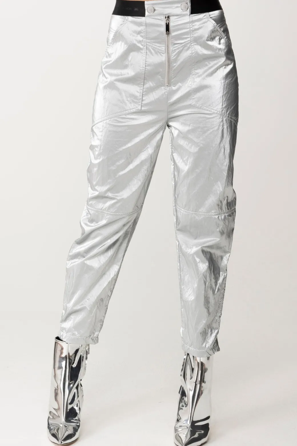 Donna Elisabetta Franchi Pantaloni Boyfriend Metallizzati