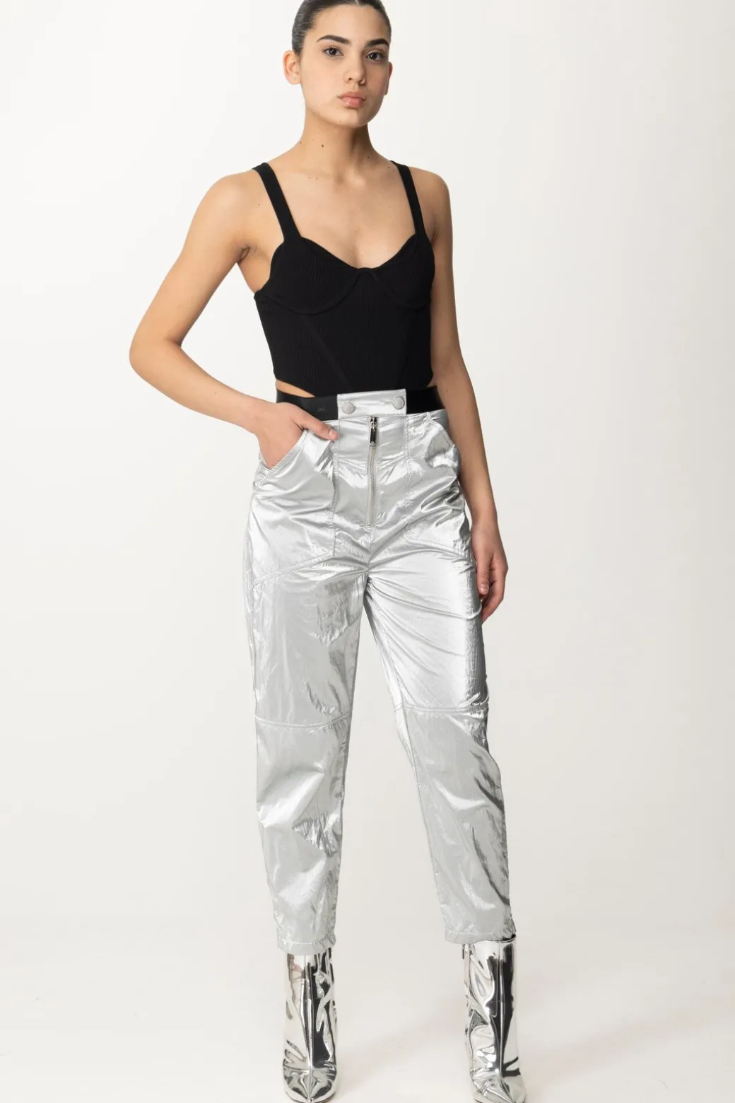 Donna Elisabetta Franchi Pantaloni Boyfriend Metallizzati