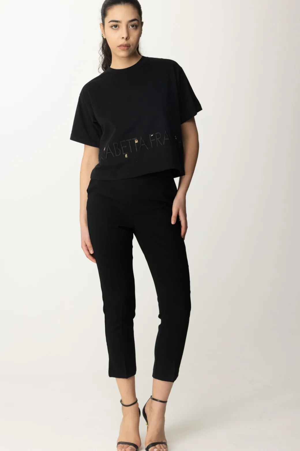 Donna Elisabetta Franchi Pantaloni con Logo In Vita e Spacchetti
