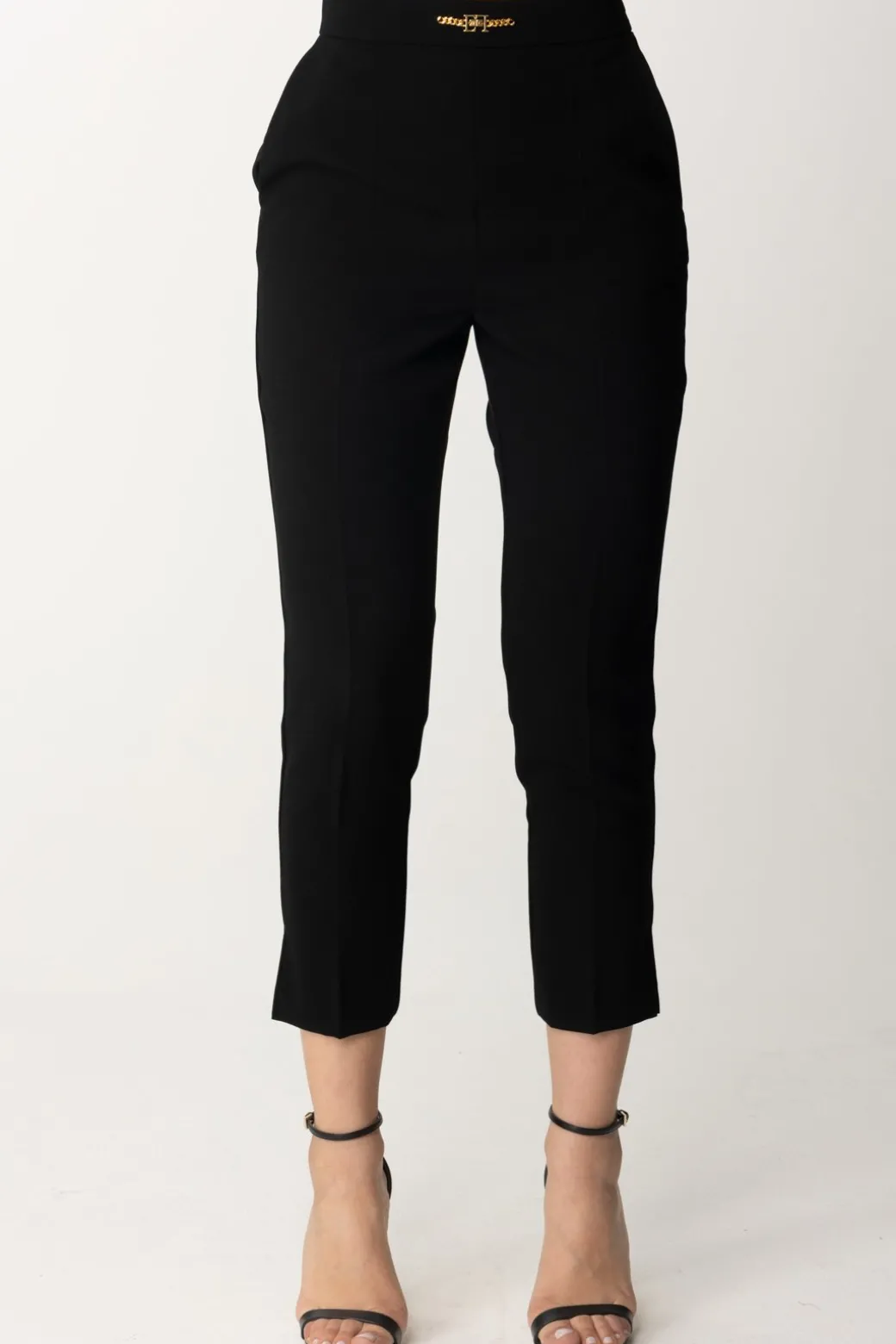 Donna Elisabetta Franchi Pantaloni con Logo In Vita e Spacchetti