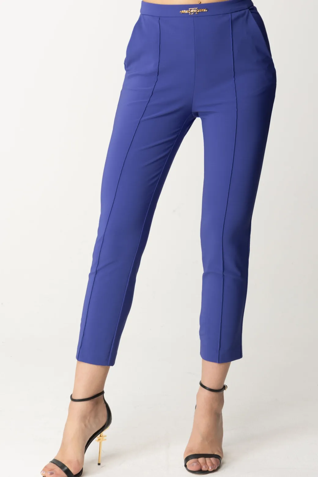 Donna Elisabetta Franchi Pantaloni con Piping e Logo In Vita