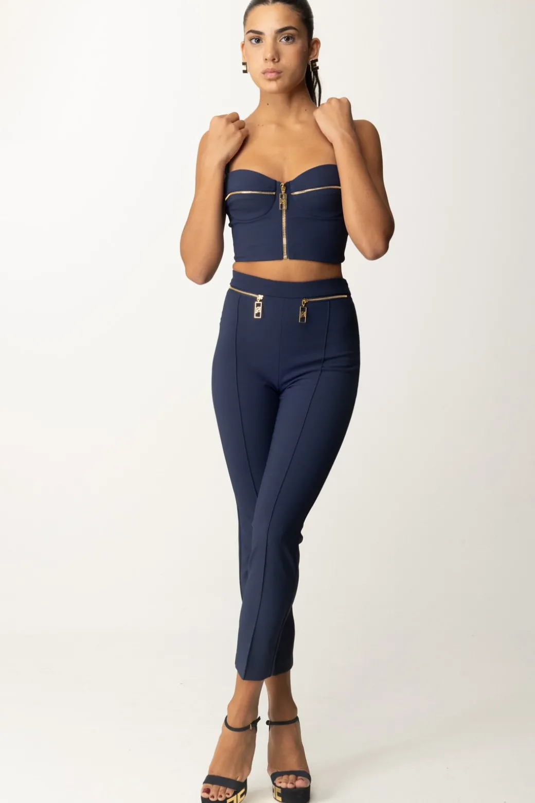 Donna Elisabetta Franchi Pantaloni con Piping e Zip In Vita