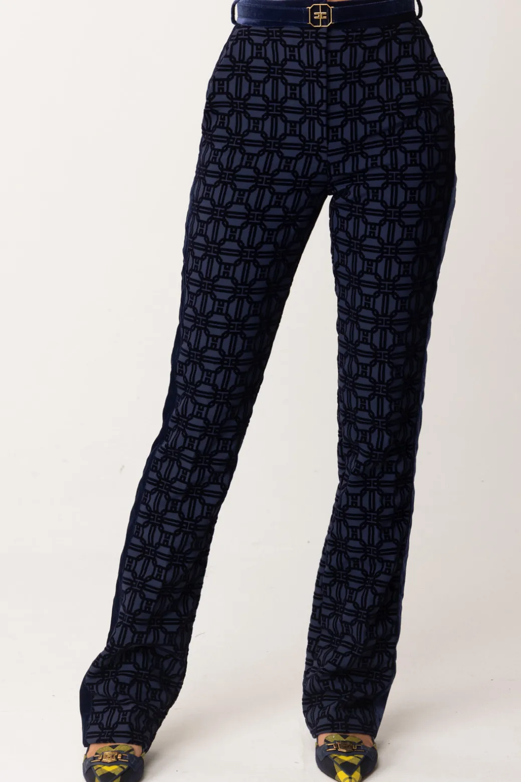 Donna Elisabetta Franchi Pantaloni con Stampa Flock e Cintura