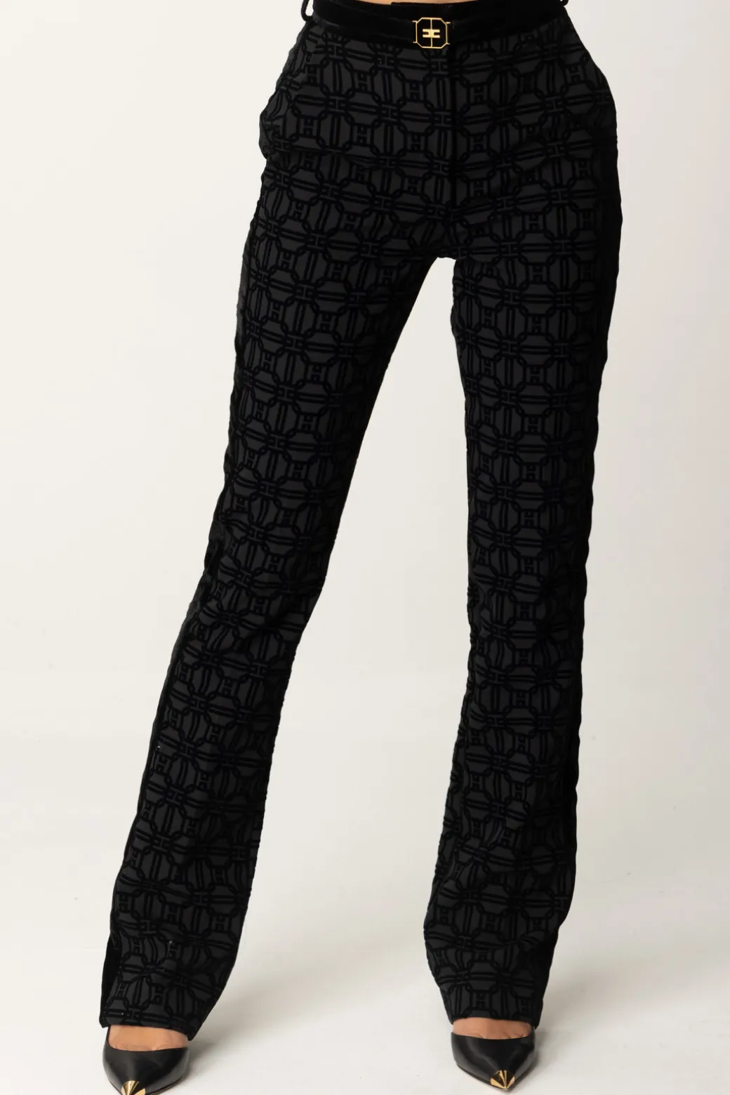 Donna Elisabetta Franchi Pantaloni con Stampa Flock e Cintura