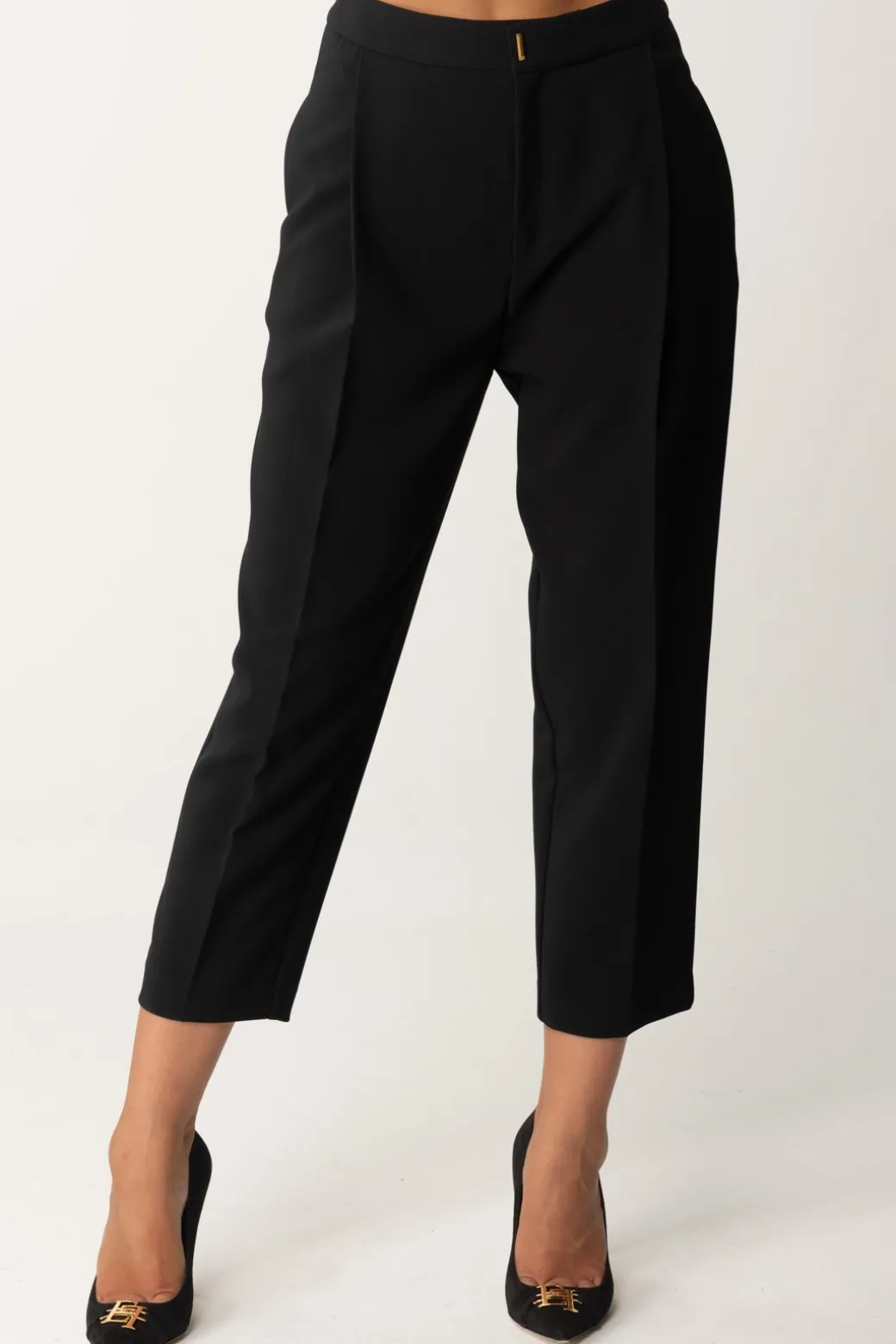 Donna Elisabetta Franchi Pantaloni Crop con Pinces e Stiro Piega