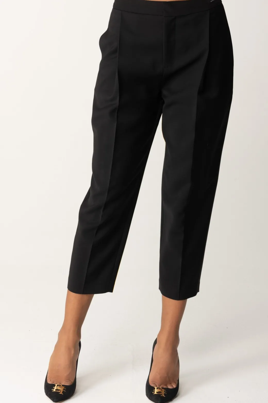 Donna Elisabetta Franchi Pantaloni Crop In Fresco Lana con Pinces
