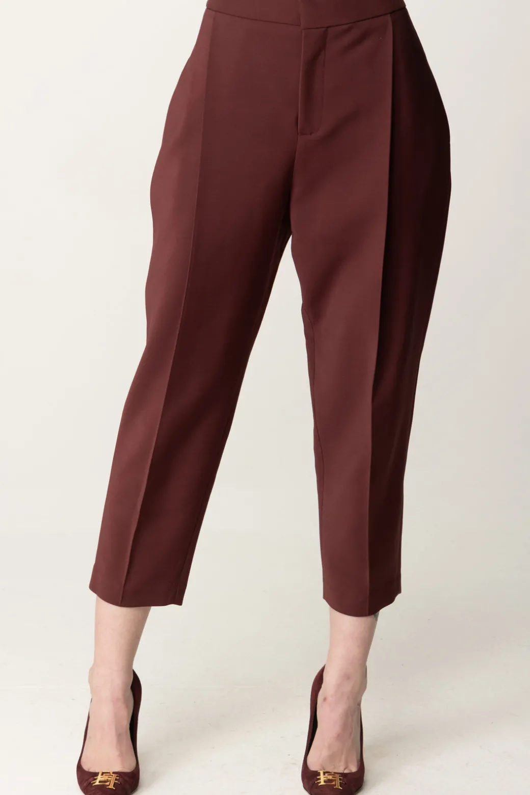 Donna Elisabetta Franchi Pantaloni Crop In Fresco Lana con Pinces