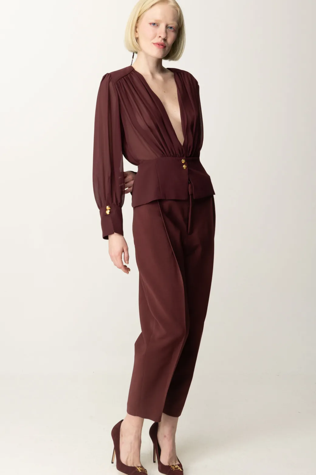 Donna Elisabetta Franchi Pantaloni Crop In Fresco Lana con Pinces