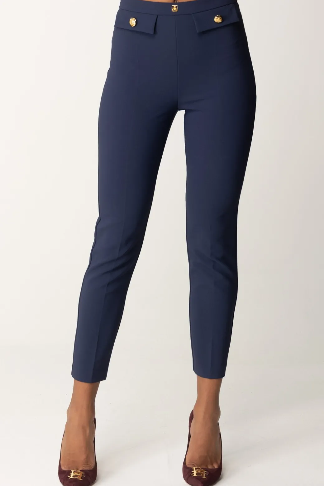 Donna Elisabetta Franchi Pantaloni Dritti con Fascione con Logo