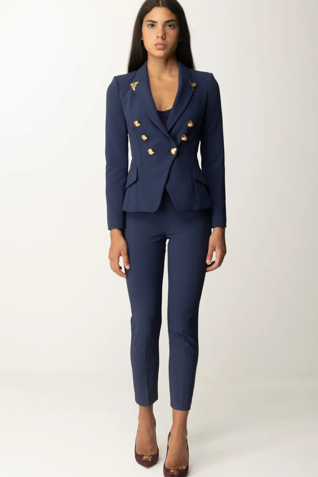 Donna Elisabetta Franchi Pantaloni Dritti con Fascione con Logo