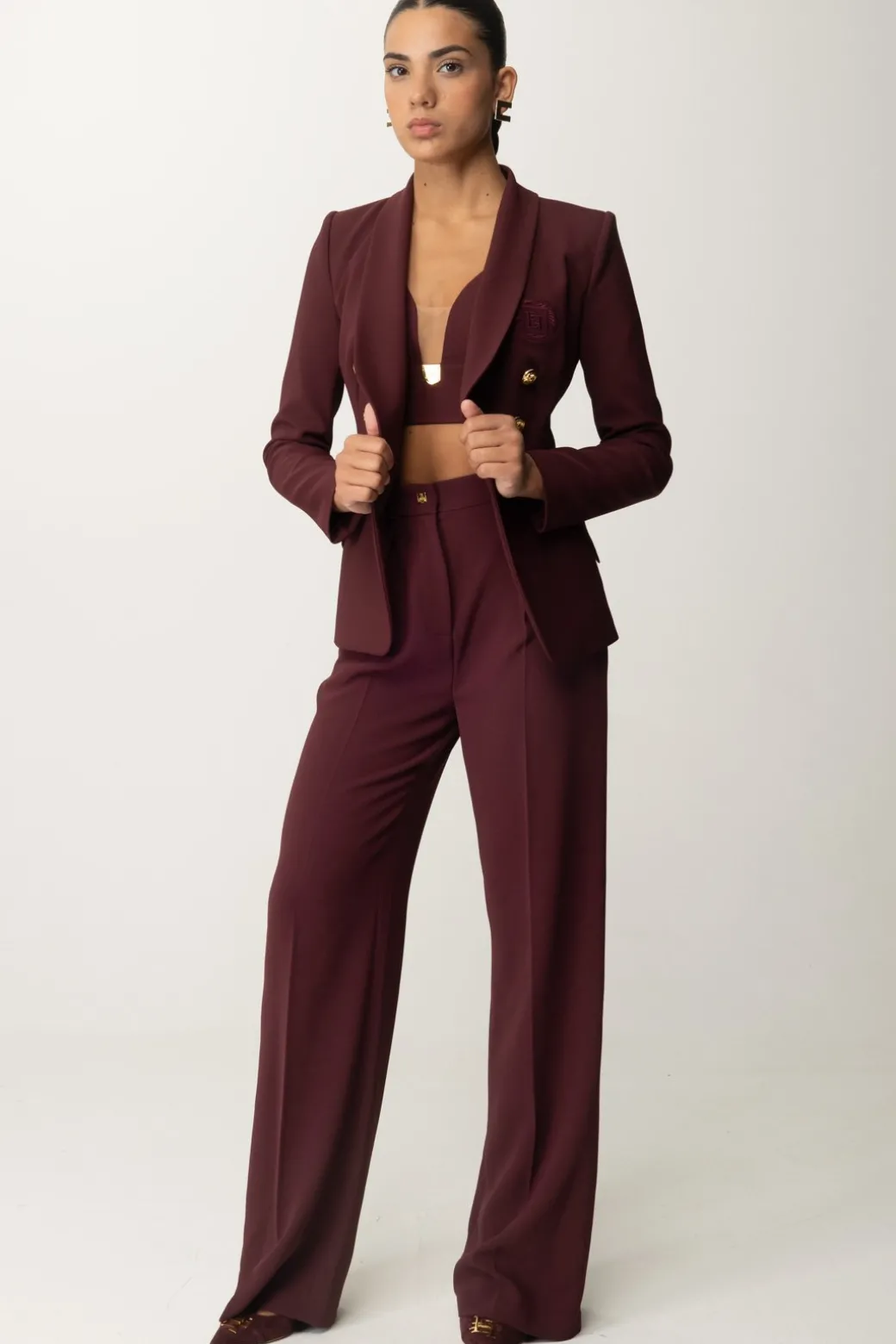 Donna Elisabetta Franchi Pantaloni Dritti con Pinces e Logo