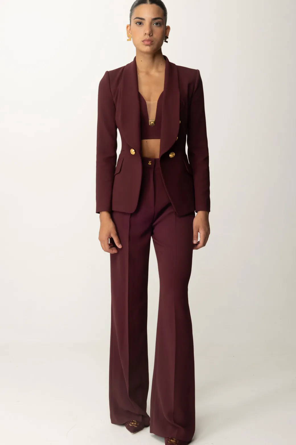 Donna Elisabetta Franchi Pantaloni Dritti con Pinces e Logo