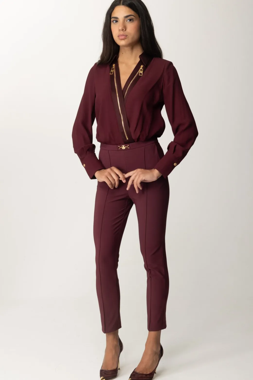 Donna Elisabetta Franchi Pantaloni Dritti In Tessuto Tecnico
