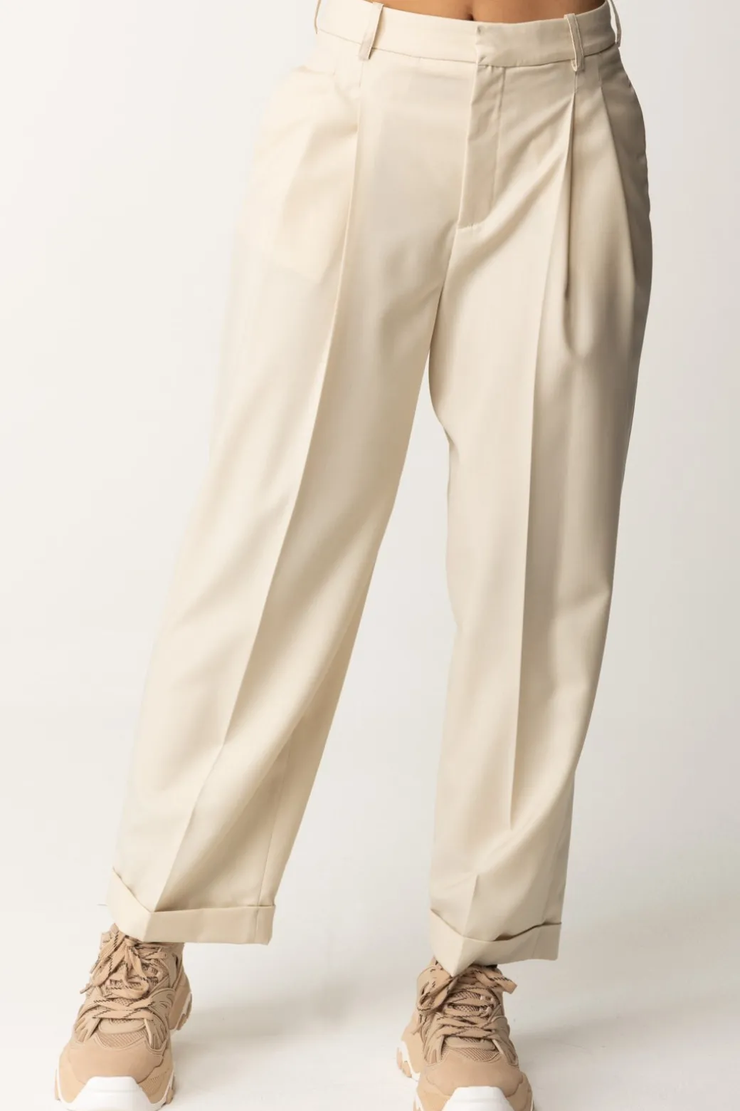 Donna Elisabetta Franchi Pantaloni In Fresco Lana con Pinces e Risvolti