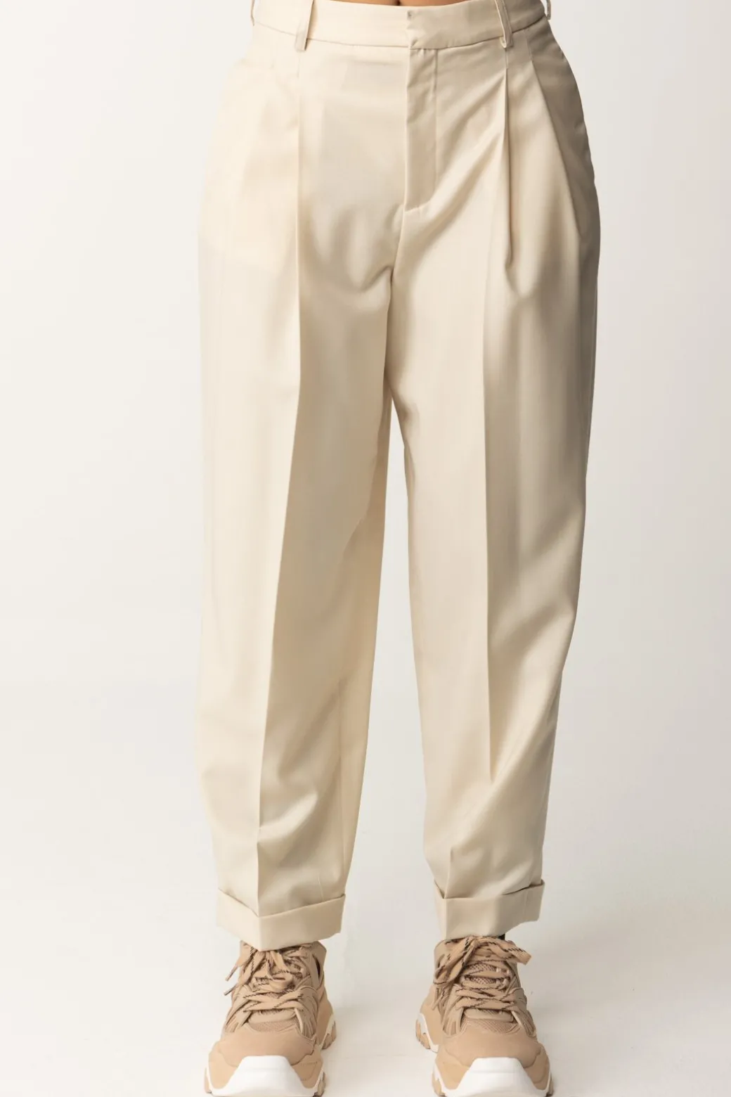 Donna Elisabetta Franchi Pantaloni In Fresco Lana con Pinces e Risvolti