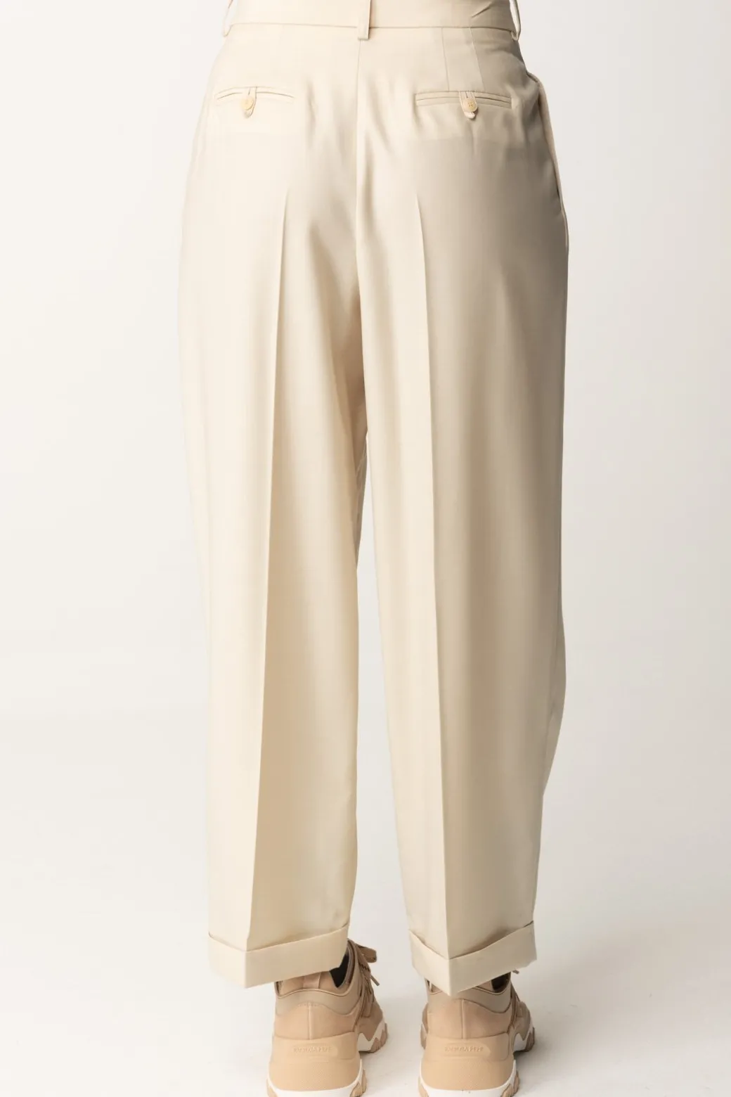 Donna Elisabetta Franchi Pantaloni In Fresco Lana con Pinces e Risvolti