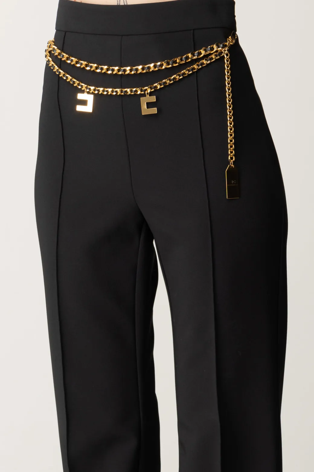 Donna Elisabetta Franchi Pantaloni Palazzo con Catena e Charms