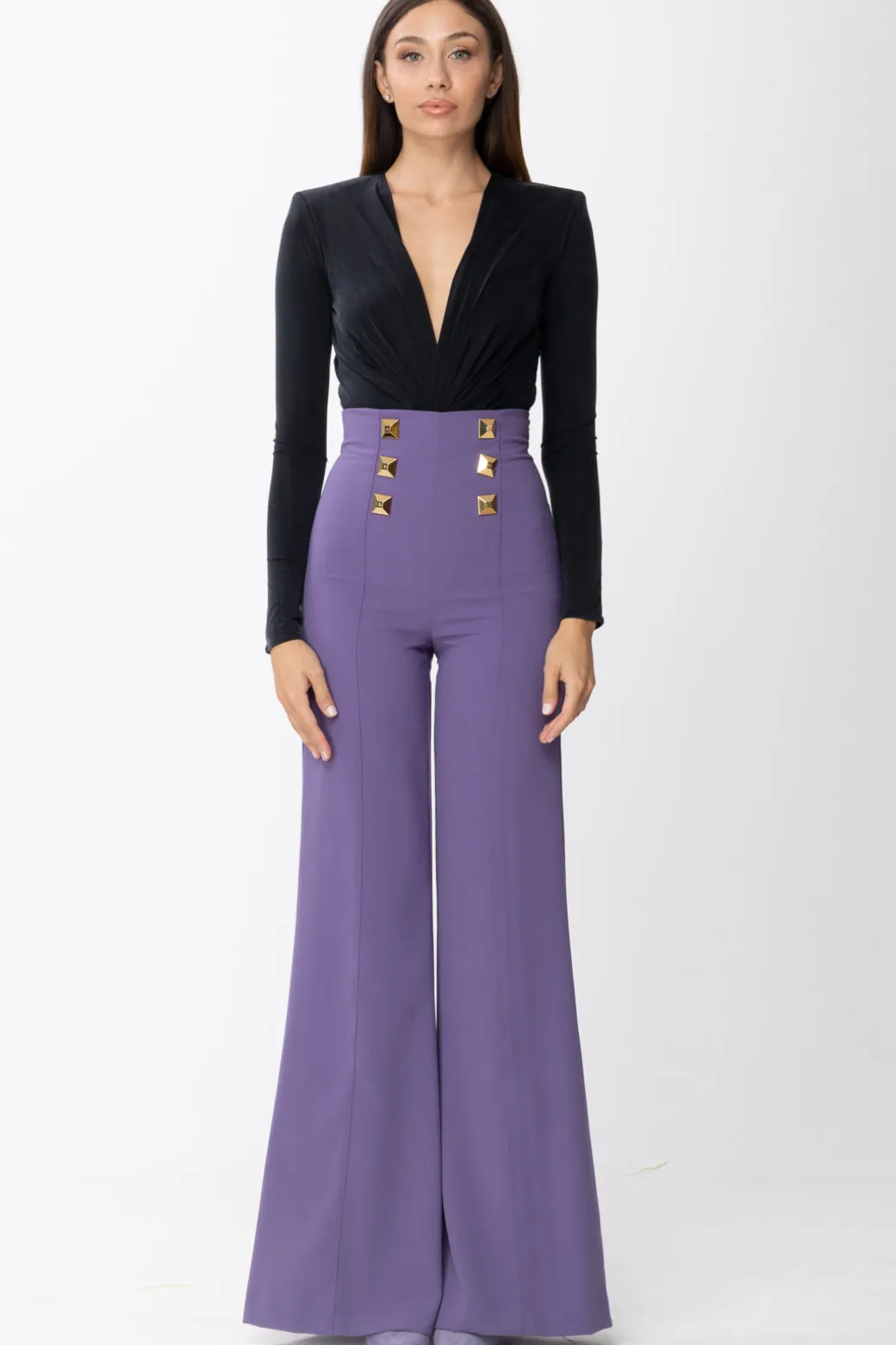 Donna Elisabetta Franchi Pantaloni Palazzo con Maxi Borchie